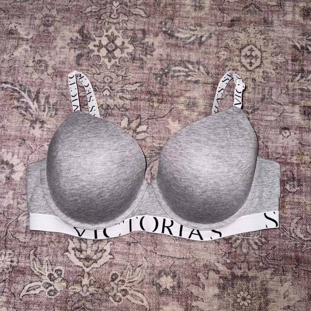 Victoria's Secret Gray Logo T-Shirt Push-Up Full Coverage Bra Size 38D